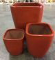 3pcs Set Ceramic Square Red Orange Color Pots